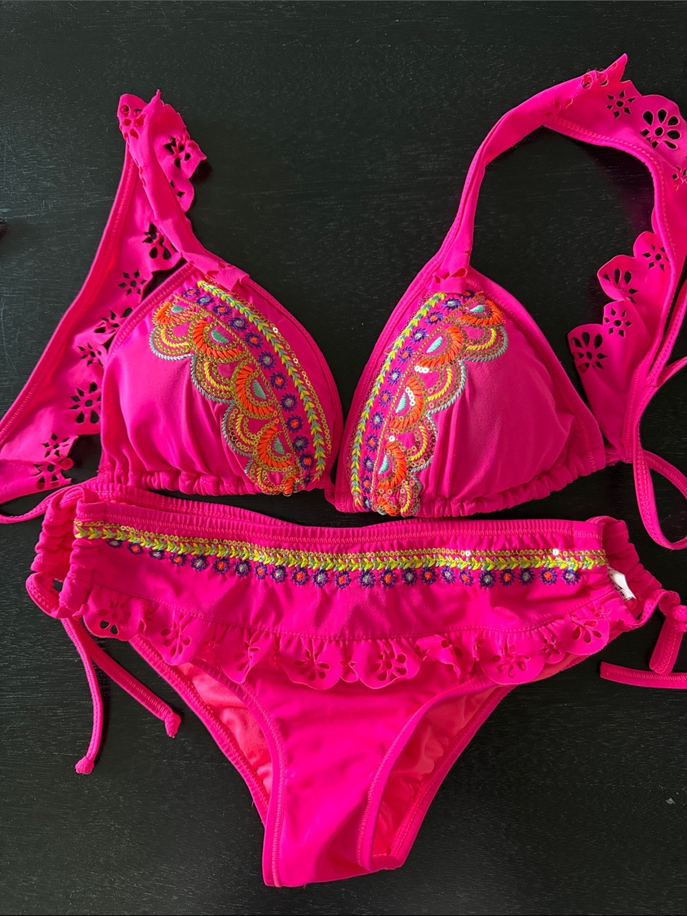 Embroidered Hot Pink Women's Two-Piece Bikini Set
